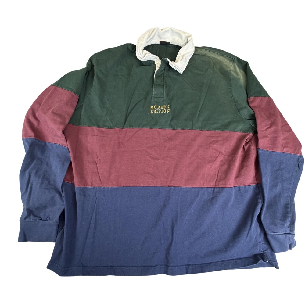 Cotton On Polo Shirt Mens 2XL Burgundy Navy Colorblock Modern Edition Rugby